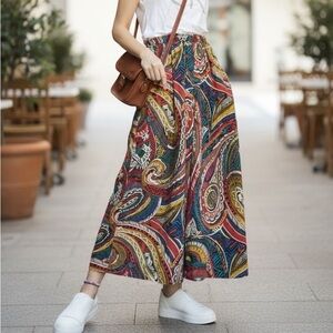VTG 90s Gene Ewing Paisley Wide Leg Pants Artcore Streetwear Palazzo Pant Small